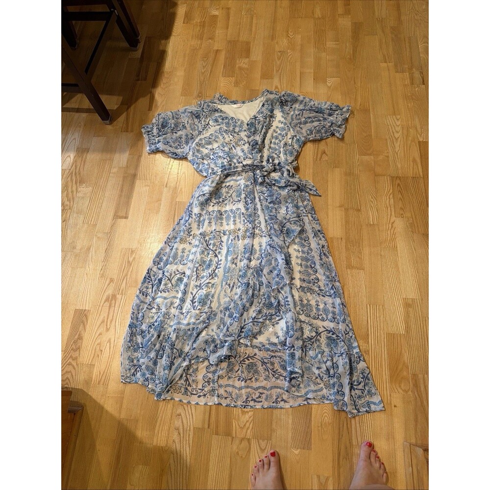 Women's Short Sleeve Tiered Boho Wrap Tie Midi Floral Dress 3X XXXL Plus Sized